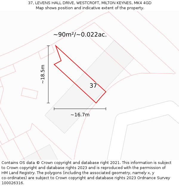 37, LEVENS HALL DRIVE, WESTCROFT, MILTON KEYNES, MK4 4GD: Plot and title map