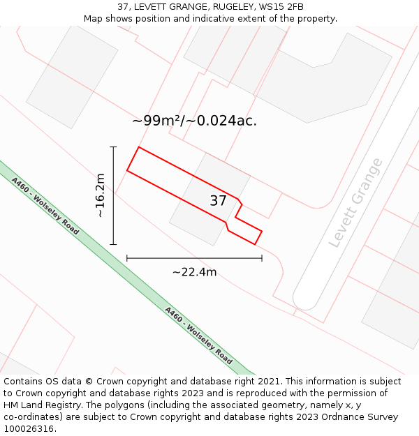 37, LEVETT GRANGE, RUGELEY, WS15 2FB: Plot and title map