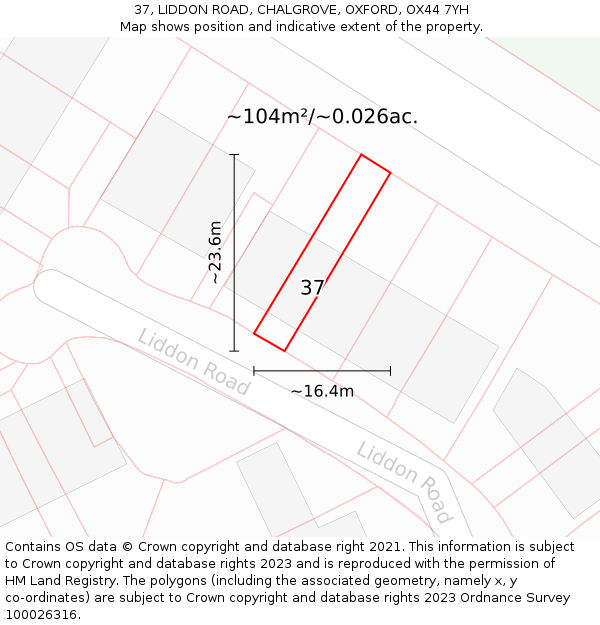 37, LIDDON ROAD, CHALGROVE, OXFORD, OX44 7YH: Plot and title map