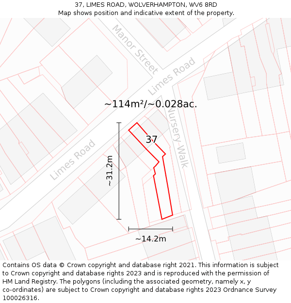 37, LIMES ROAD, WOLVERHAMPTON, WV6 8RD: Plot and title map