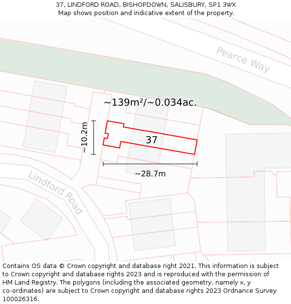 37, LINDFORD ROAD, BISHOPDOWN, SALISBURY, SP1 3WX: Plot and title map