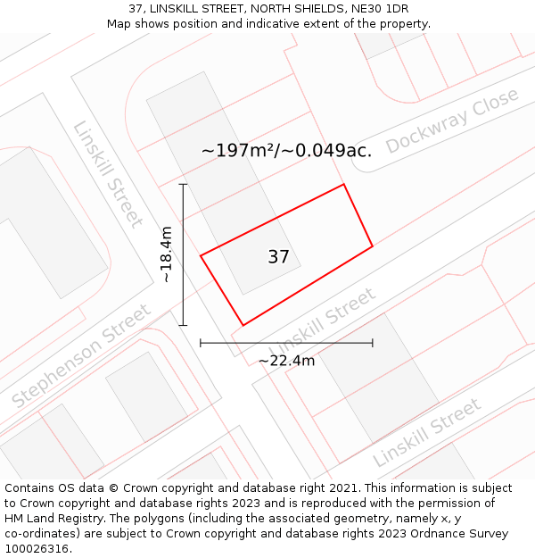 37, LINSKILL STREET, NORTH SHIELDS, NE30 1DR: Plot and title map