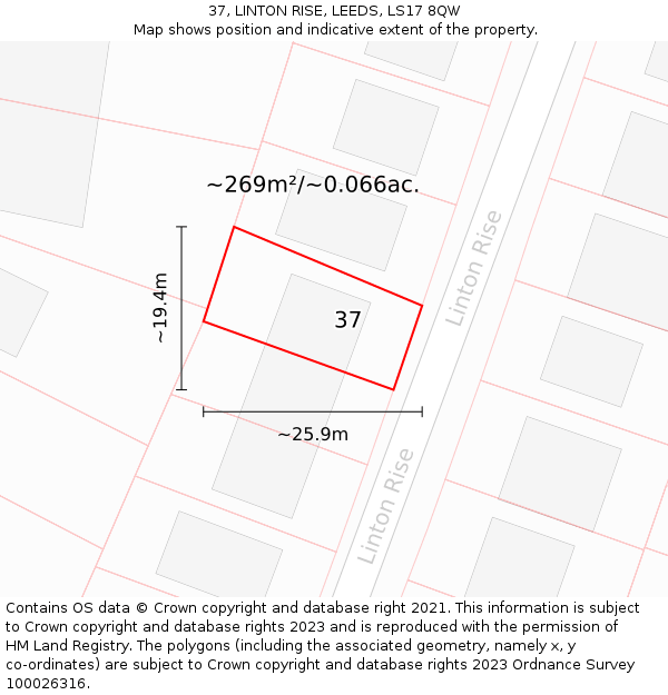 37, LINTON RISE, LEEDS, LS17 8QW: Plot and title map