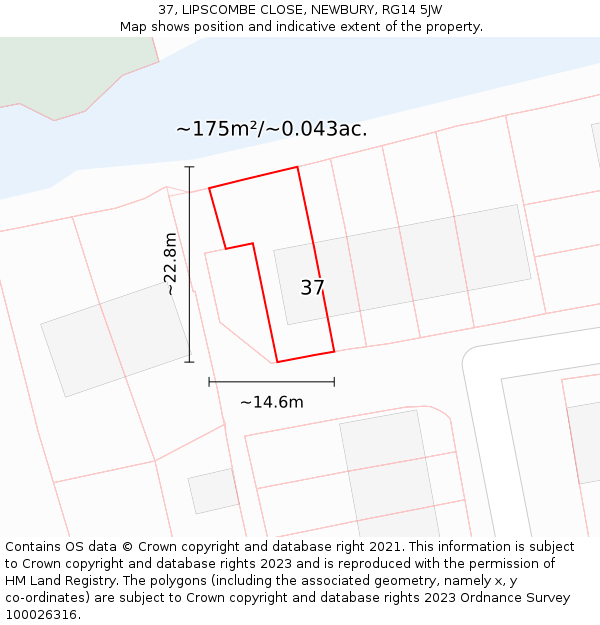 37, LIPSCOMBE CLOSE, NEWBURY, RG14 5JW: Plot and title map