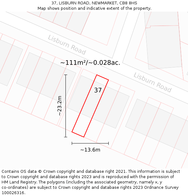 37, LISBURN ROAD, NEWMARKET, CB8 8HS: Plot and title map