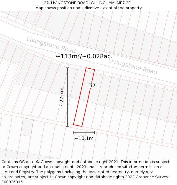 37, LIVINGSTONE ROAD, GILLINGHAM, ME7 2EH: Plot and title map