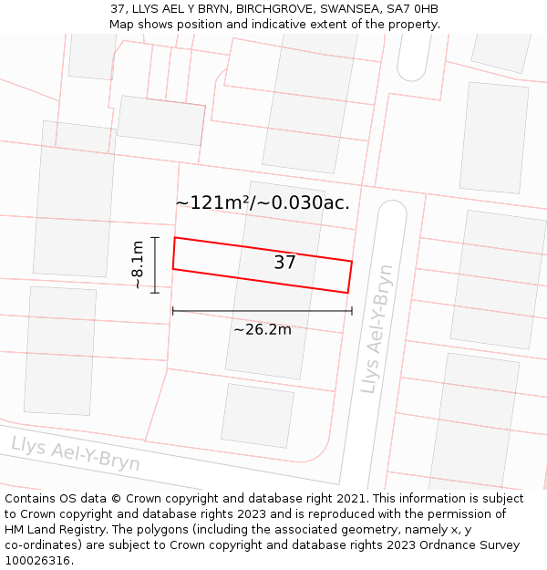 37, LLYS AEL Y BRYN, BIRCHGROVE, SWANSEA, SA7 0HB: Plot and title map