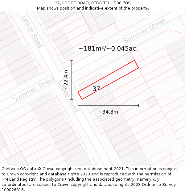 37, LODGE ROAD, REDDITCH, B98 7BS: Plot and title map
