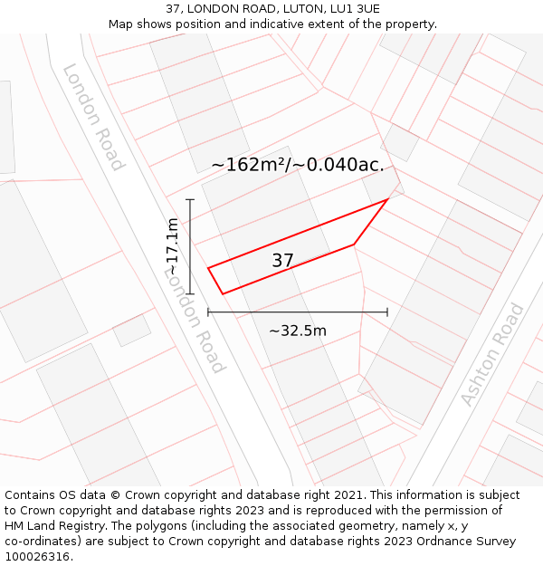 37, LONDON ROAD, LUTON, LU1 3UE: Plot and title map