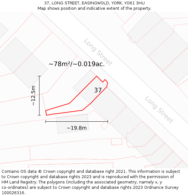 37, LONG STREET, EASINGWOLD, YORK, YO61 3HU: Plot and title map