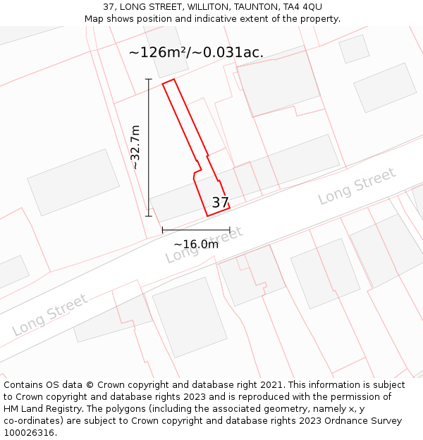 37, LONG STREET, WILLITON, TAUNTON, TA4 4QU: Plot and title map