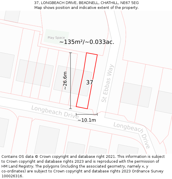 37, LONGBEACH DRIVE, BEADNELL, CHATHILL, NE67 5EG: Plot and title map