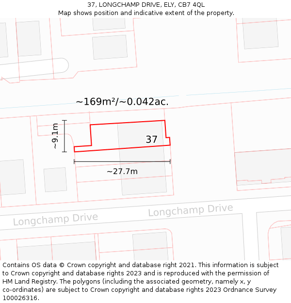 37, LONGCHAMP DRIVE, ELY, CB7 4QL: Plot and title map