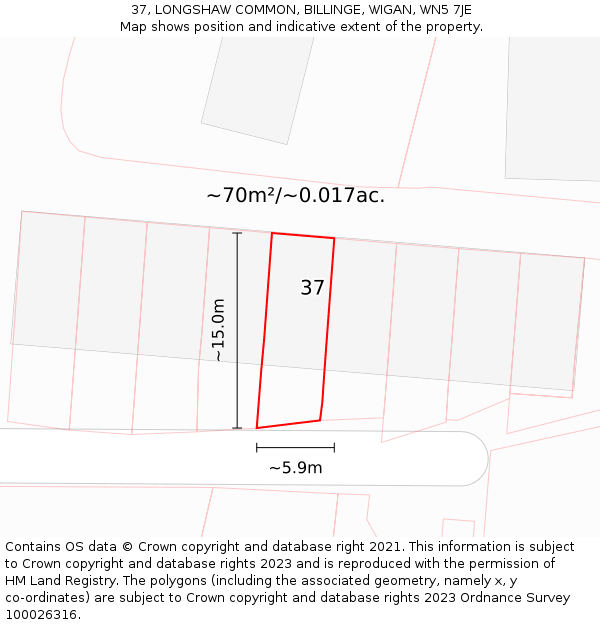 37, LONGSHAW COMMON, BILLINGE, WIGAN, WN5 7JE: Plot and title map