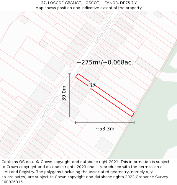 37, LOSCOE GRANGE, LOSCOE, HEANOR, DE75 7JY: Plot and title map