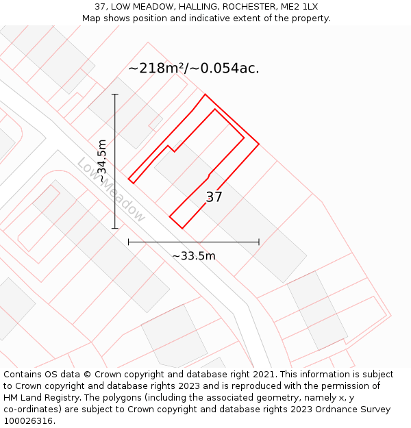 37, LOW MEADOW, HALLING, ROCHESTER, ME2 1LX: Plot and title map