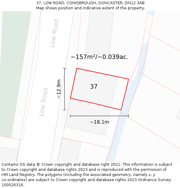 37, LOW ROAD, CONISBROUGH, DONCASTER, DN12 3AB: Plot and title map