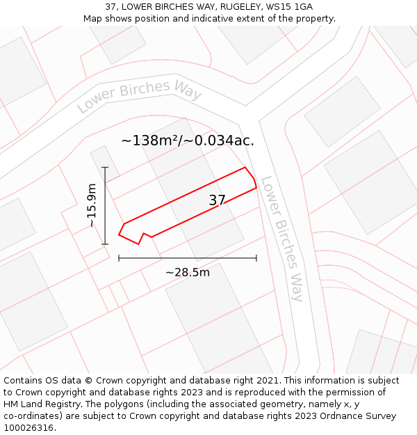37, LOWER BIRCHES WAY, RUGELEY, WS15 1GA: Plot and title map