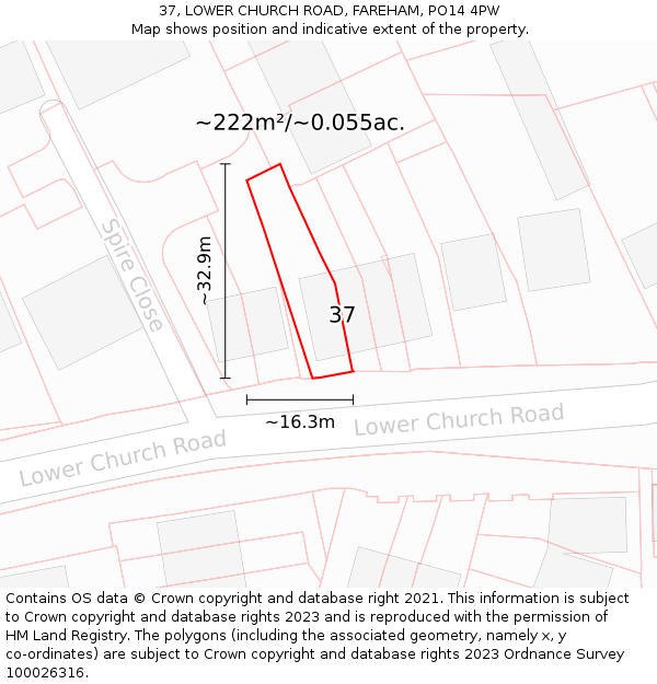 37, LOWER CHURCH ROAD, FAREHAM, PO14 4PW: Plot and title map