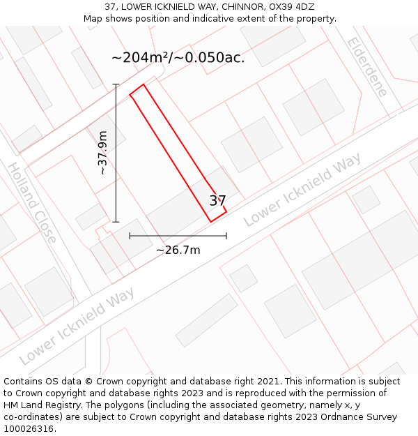37, LOWER ICKNIELD WAY, CHINNOR, OX39 4DZ: Plot and title map