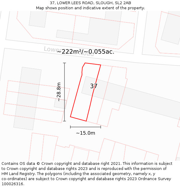 37, LOWER LEES ROAD, SLOUGH, SL2 2AB: Plot and title map