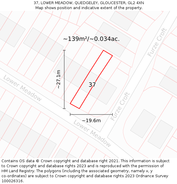37, LOWER MEADOW, QUEDGELEY, GLOUCESTER, GL2 4XN: Plot and title map