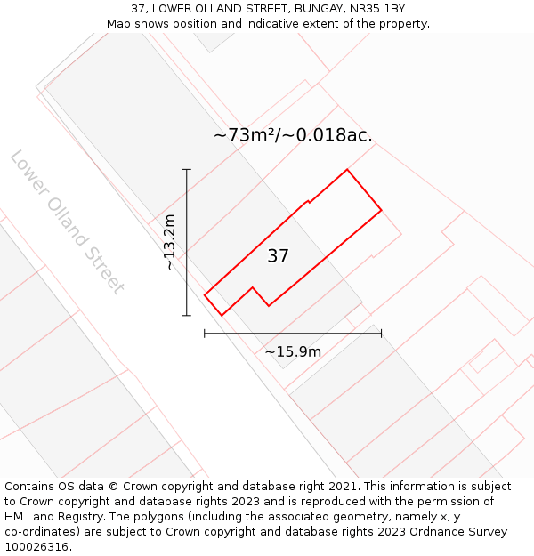 37, LOWER OLLAND STREET, BUNGAY, NR35 1BY: Plot and title map