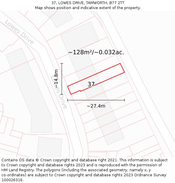 37, LOWES DRIVE, TAMWORTH, B77 2TT: Plot and title map