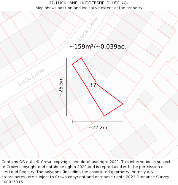 37, LUCK LANE, HUDDERSFIELD, HD1 4QU: Plot and title map