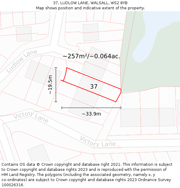 37, LUDLOW LANE, WALSALL, WS2 8YB: Plot and title map