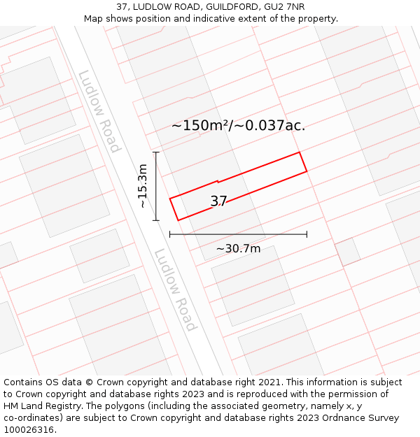 37, LUDLOW ROAD, GUILDFORD, GU2 7NR: Plot and title map