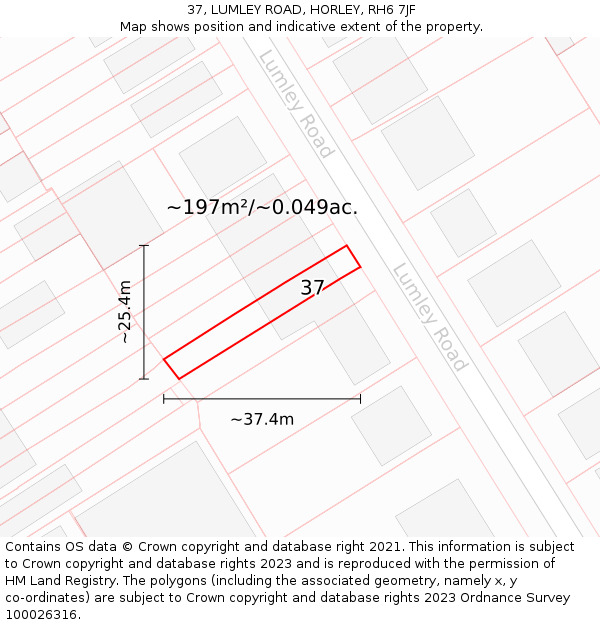 37, LUMLEY ROAD, HORLEY, RH6 7JF: Plot and title map