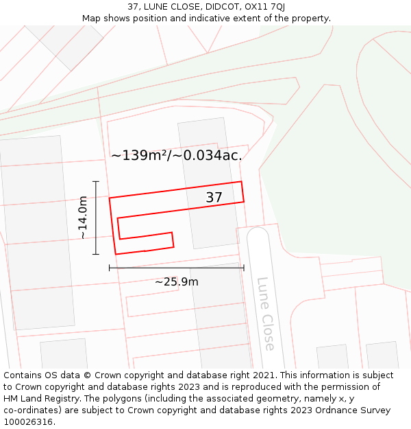 37, LUNE CLOSE, DIDCOT, OX11 7QJ: Plot and title map