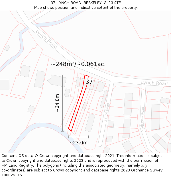 37, LYNCH ROAD, BERKELEY, GL13 9TE: Plot and title map