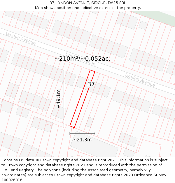 37, LYNDON AVENUE, SIDCUP, DA15 8RL: Plot and title map