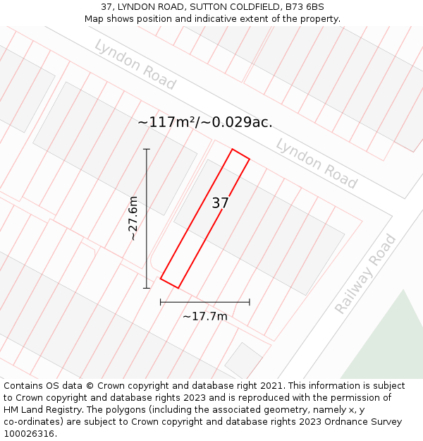 37, LYNDON ROAD, SUTTON COLDFIELD, B73 6BS: Plot and title map