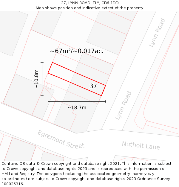 37, LYNN ROAD, ELY, CB6 1DD: Plot and title map
