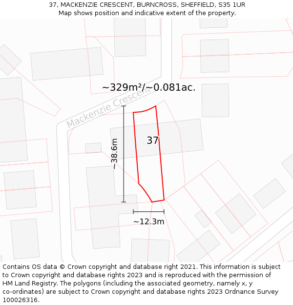 37, MACKENZIE CRESCENT, BURNCROSS, SHEFFIELD, S35 1UR: Plot and title map