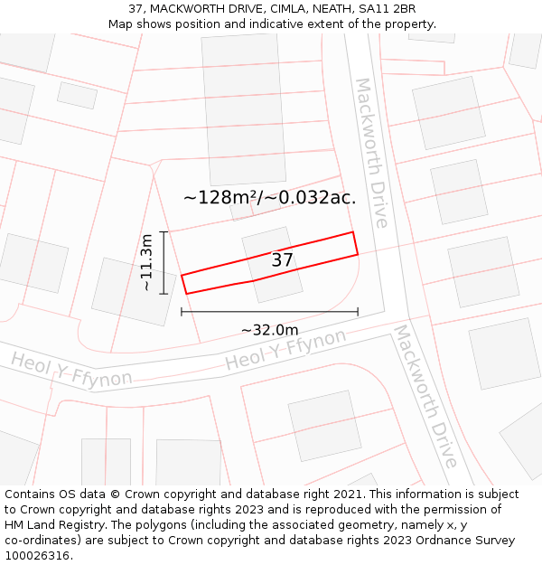 37, MACKWORTH DRIVE, CIMLA, NEATH, SA11 2BR: Plot and title map