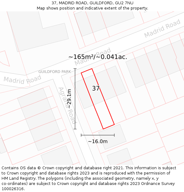 37, MADRID ROAD, GUILDFORD, GU2 7NU: Plot and title map
