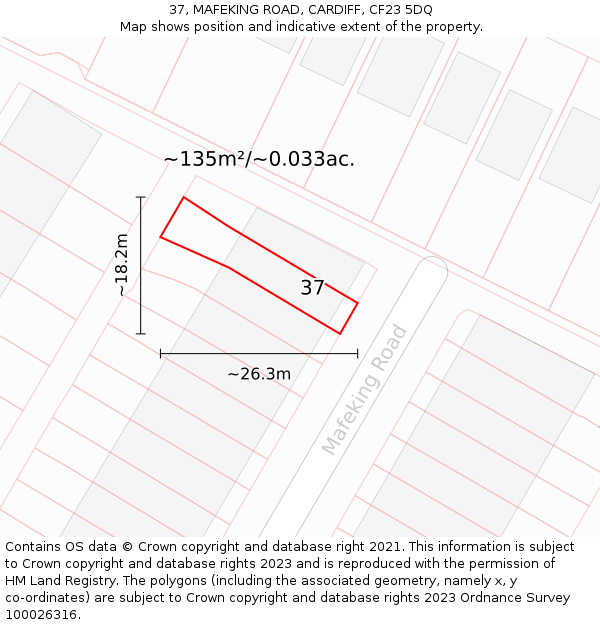 37, MAFEKING ROAD, CARDIFF, CF23 5DQ: Plot and title map