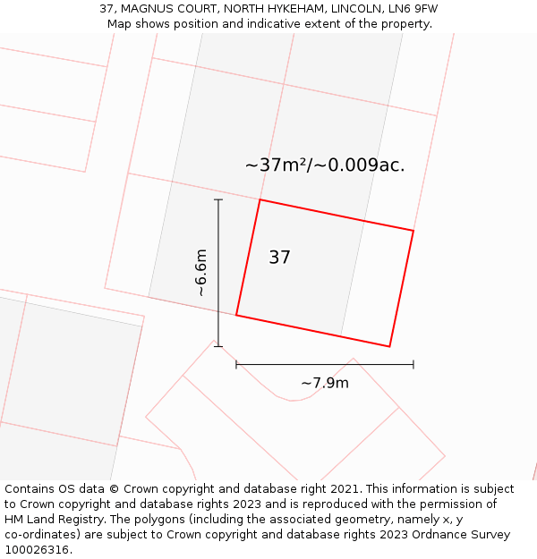 37, MAGNUS COURT, NORTH HYKEHAM, LINCOLN, LN6 9FW: Plot and title map