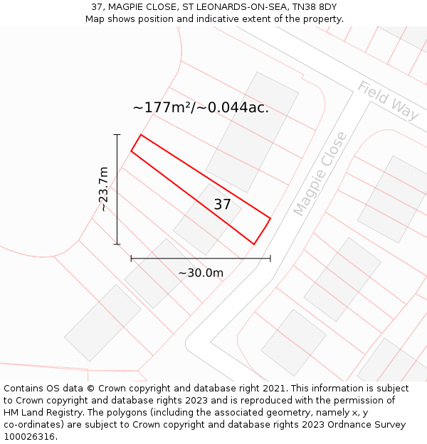 37, MAGPIE CLOSE, ST LEONARDS-ON-SEA, TN38 8DY: Plot and title map
