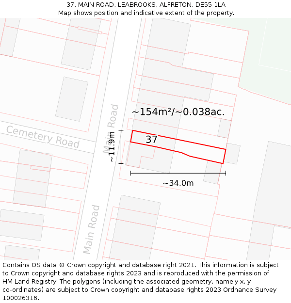 37, MAIN ROAD, LEABROOKS, ALFRETON, DE55 1LA: Plot and title map