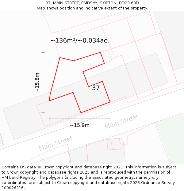 37, MAIN STREET, EMBSAY, SKIPTON, BD23 6RD: Plot and title map