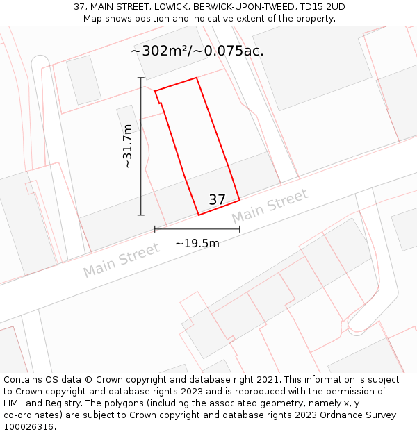 37, MAIN STREET, LOWICK, BERWICK-UPON-TWEED, TD15 2UD: Plot and title map
