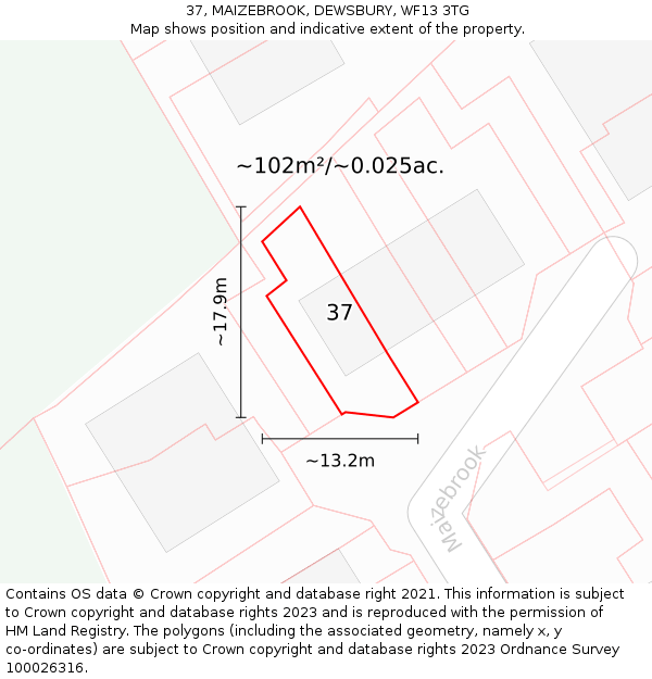 37, MAIZEBROOK, DEWSBURY, WF13 3TG: Plot and title map