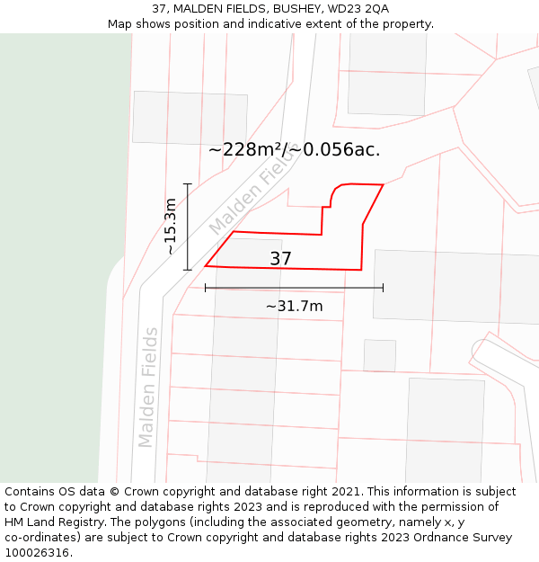 37, MALDEN FIELDS, BUSHEY, WD23 2QA: Plot and title map