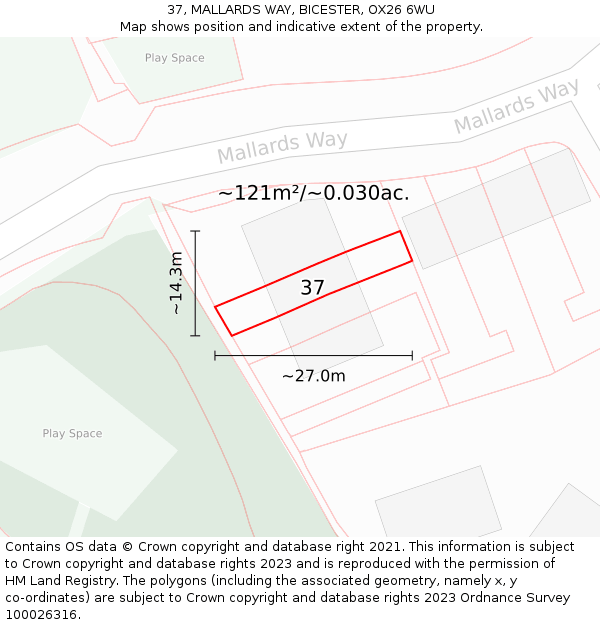 37, MALLARDS WAY, BICESTER, OX26 6WU: Plot and title map