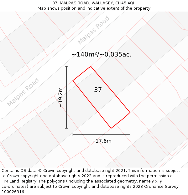 37, MALPAS ROAD, WALLASEY, CH45 4QH: Plot and title map